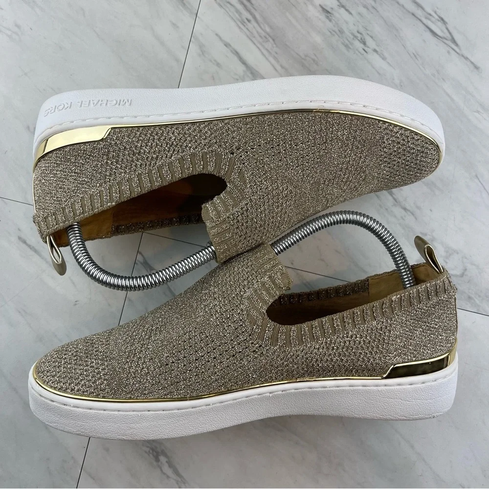 •Michael kors gold glitter slip on sneaker shoes women’s size 8.5_3